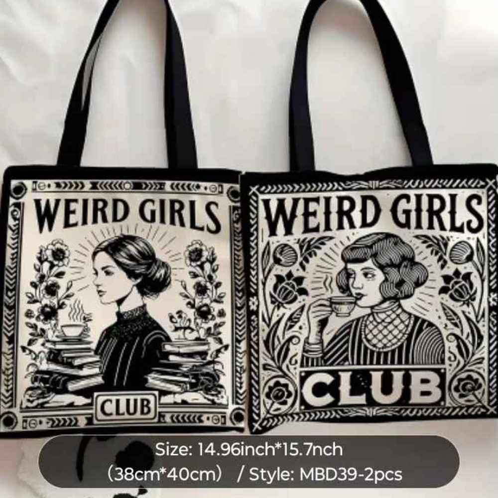 Weird Girls Club Black & Cream Tote Bag - Set of 2